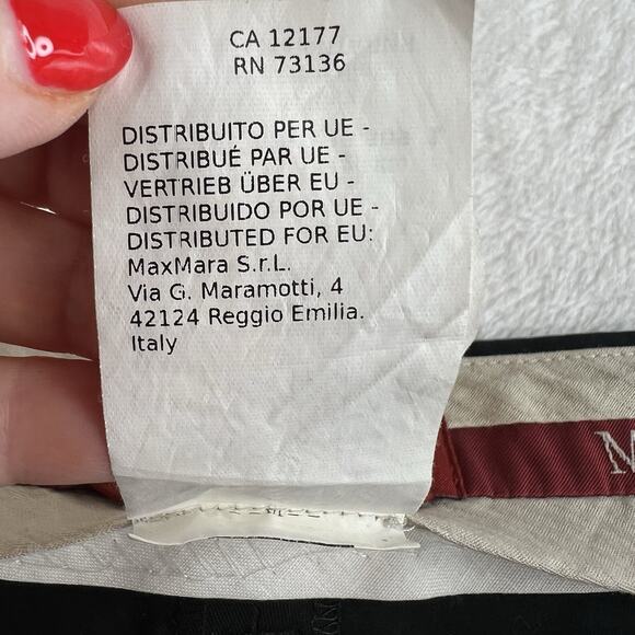 Max Mara Studio Sz 12 Cotton Cropped Trousers Pants Black Pleated Front Italy - Picture 12 of 16